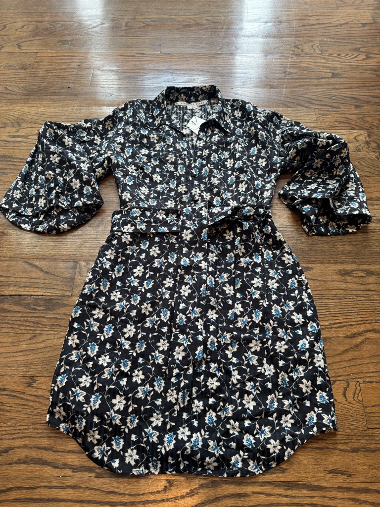Veronica Beard Samy Black Floral Silk Blend Shirt Dress Size 6 Nwt